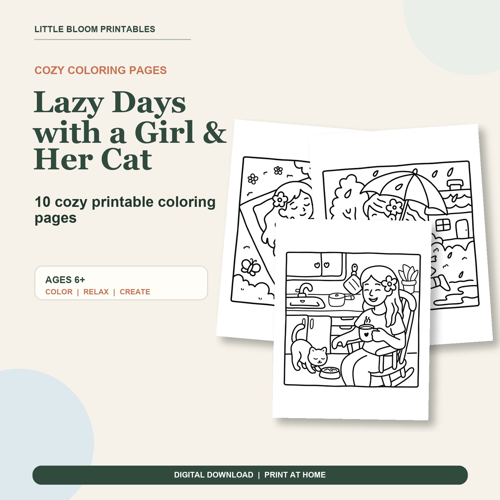 Lazy Days with a Girl & Her Cat printable cover