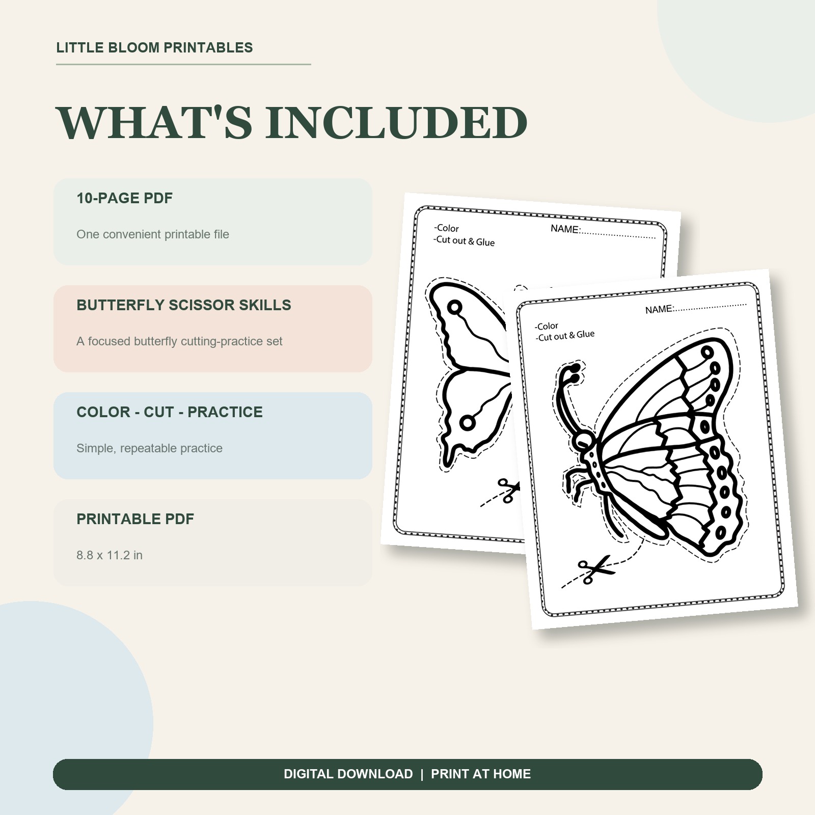 Butterfly Scissor Skills - 10 Cut and Color Printables - Image 2