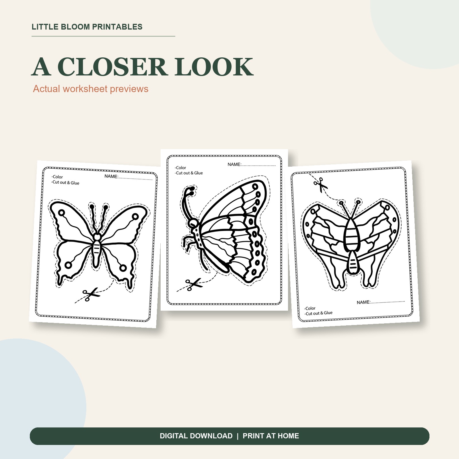 Sample printable pages from Butterfly Scissor Skills