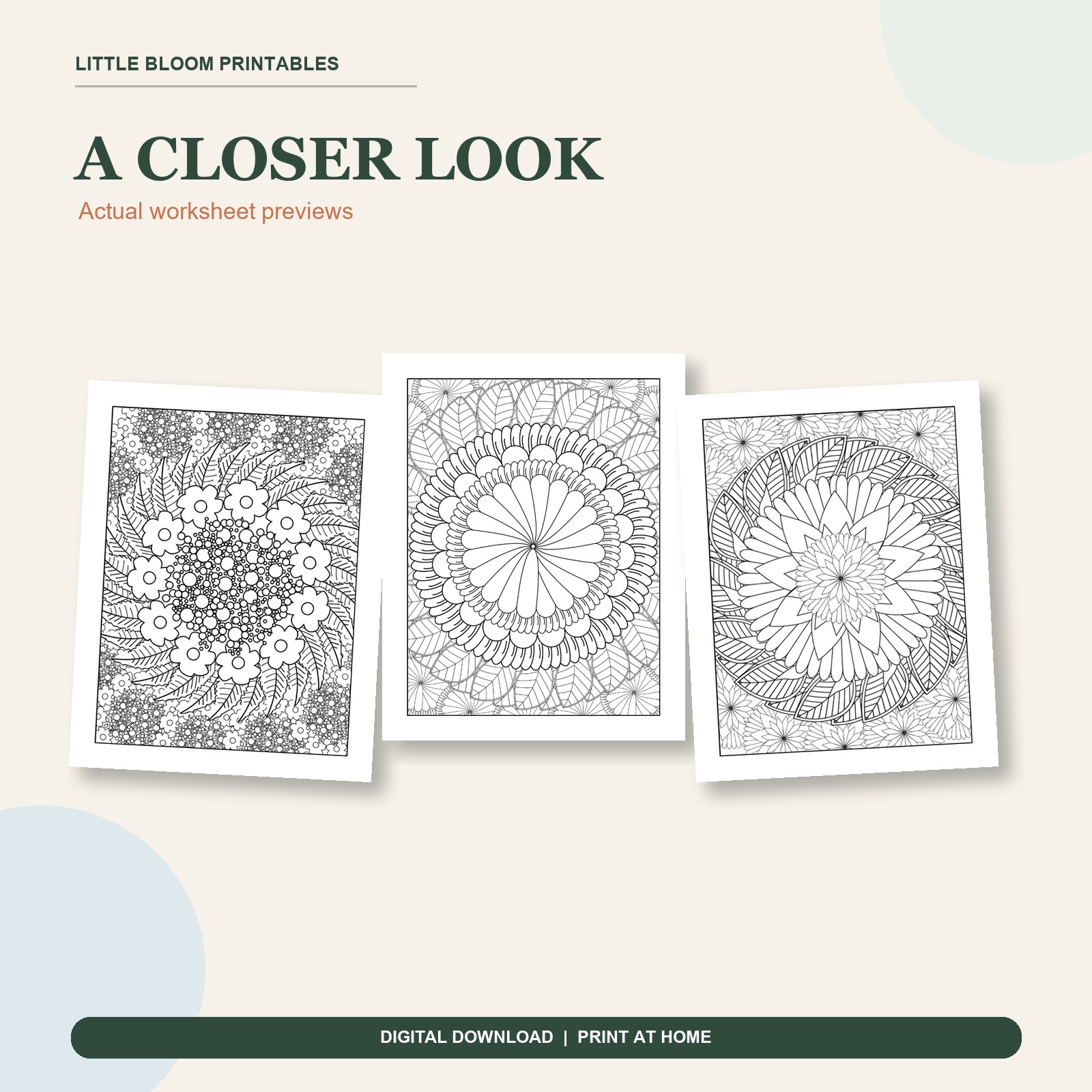 Sample printable pages from Floral Mandala Coloring Pages