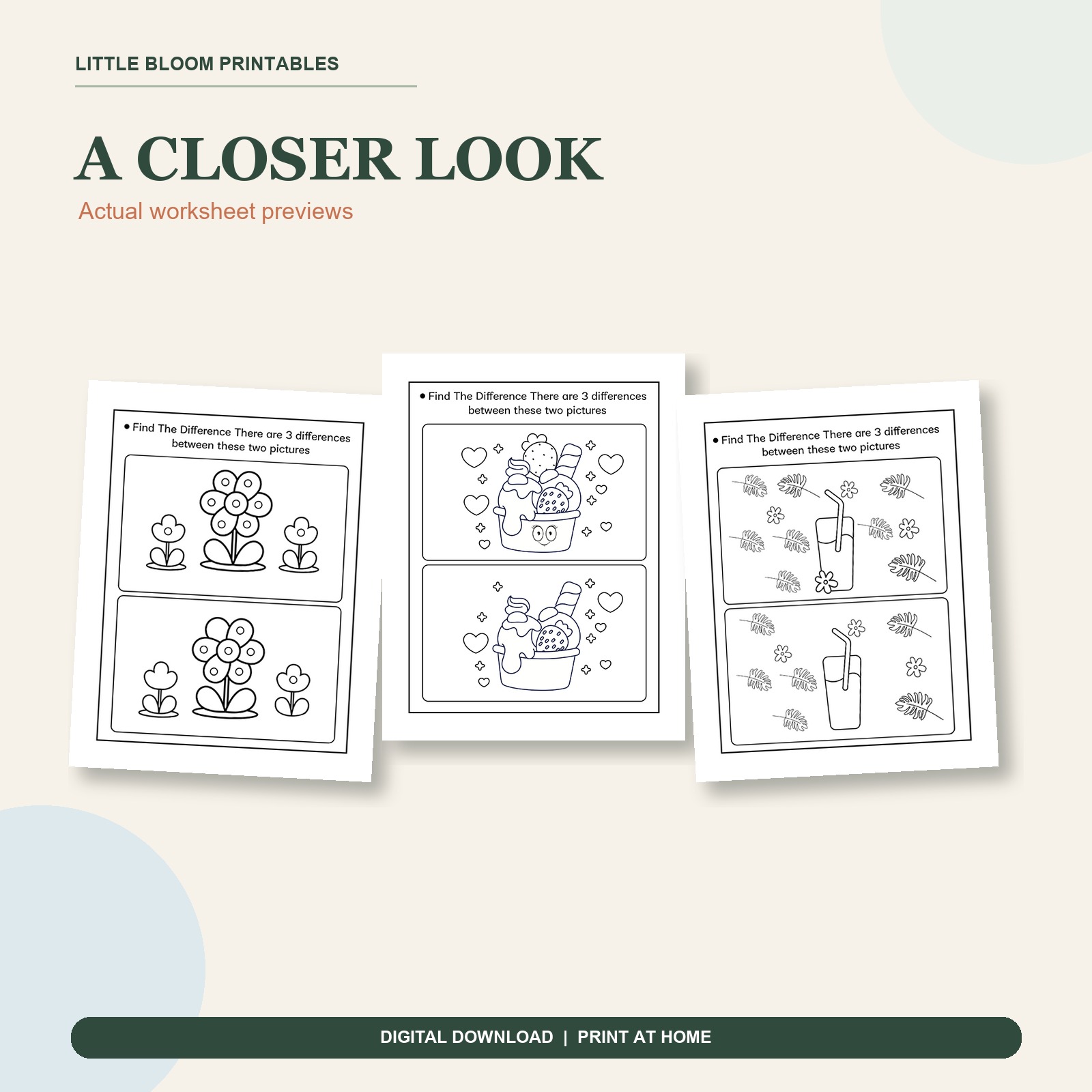 Sample printable pages from Find the Difference