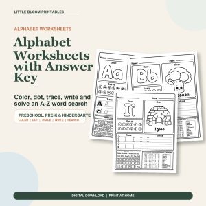 Alphabet Worksheets A-Z with Answer Key - 52 Printable Pages